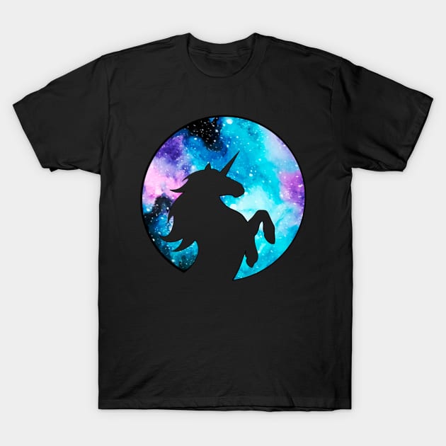 Rearing Galaxy Unicorn Silhouette T-Shirt by Lady Lilac